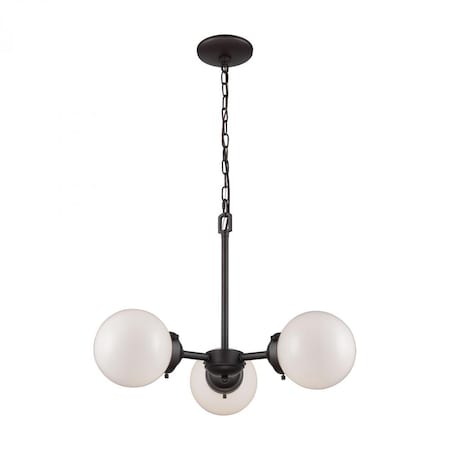 Thomas Beckett 3-Light Chandelier in in Oil Rubbed Bronze with Opal White Gla CN120321
